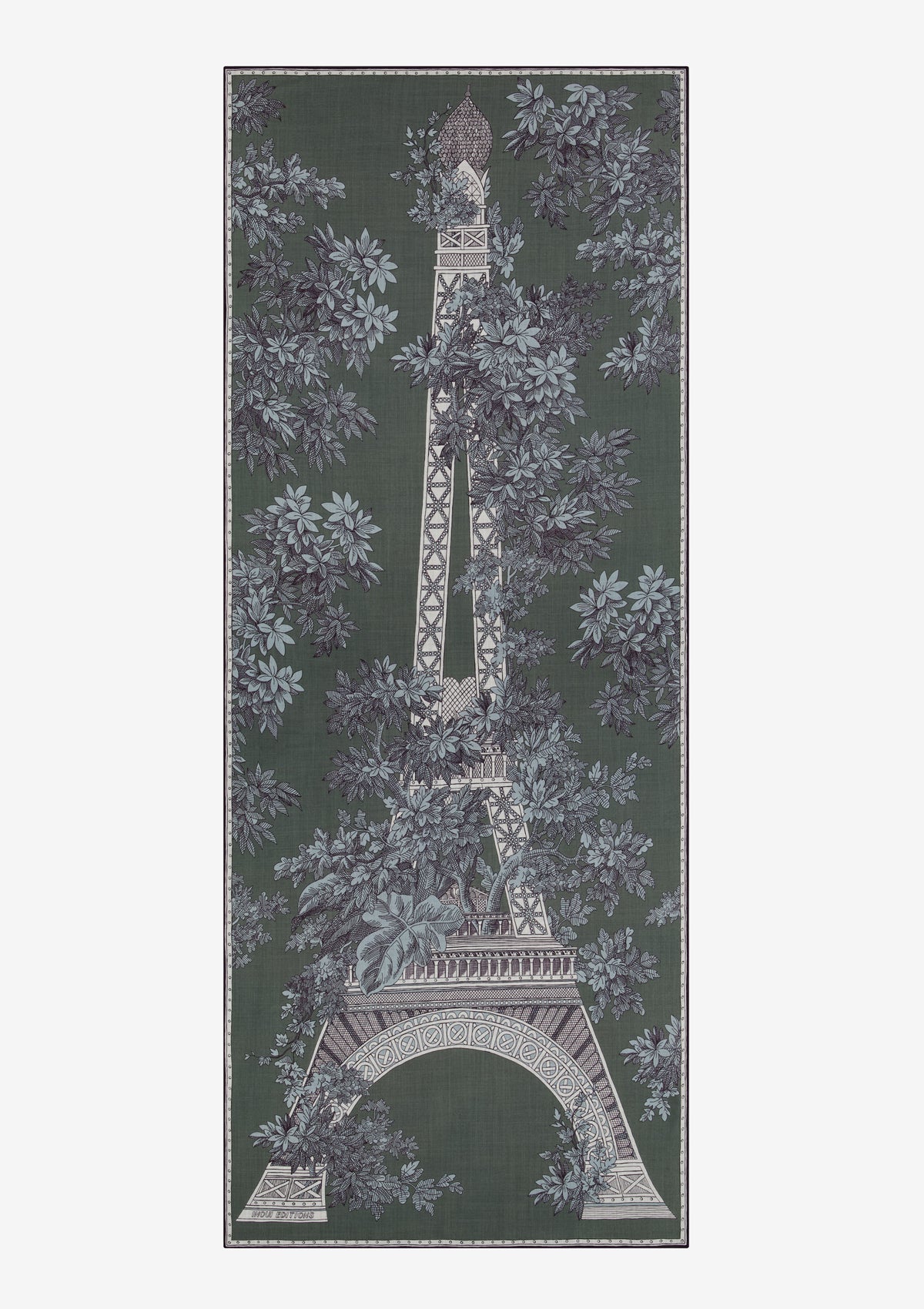 Schal aus 100% Wolle mit floralem Eiffelturm Design in Khaki – 1889