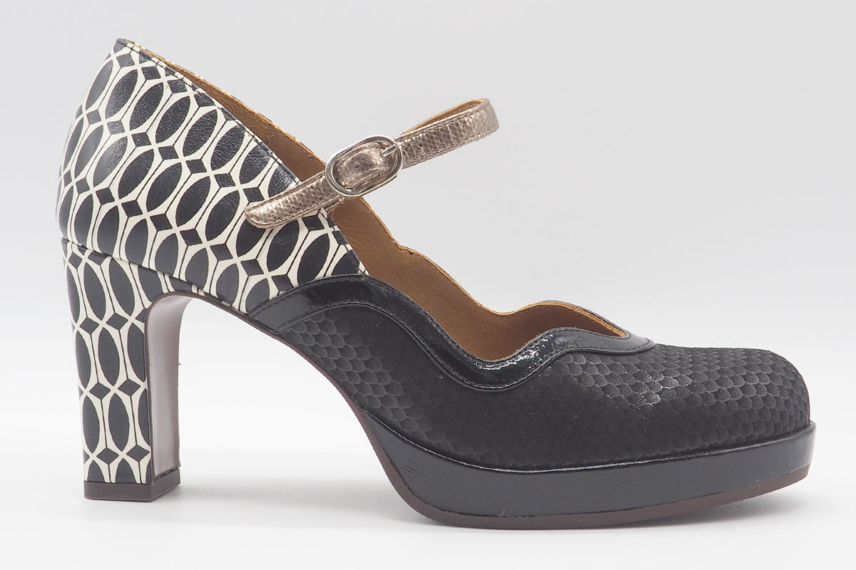 Damen Plateau Pumps mit Ristspange aus Leder in Schwarz und Weiß - Lareto
