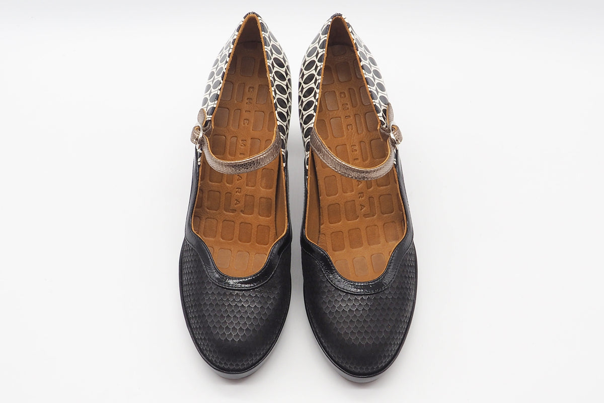 Damen Plateau Pumps mit Ristspange aus Leder in Schwarz und Weiß - Lareto