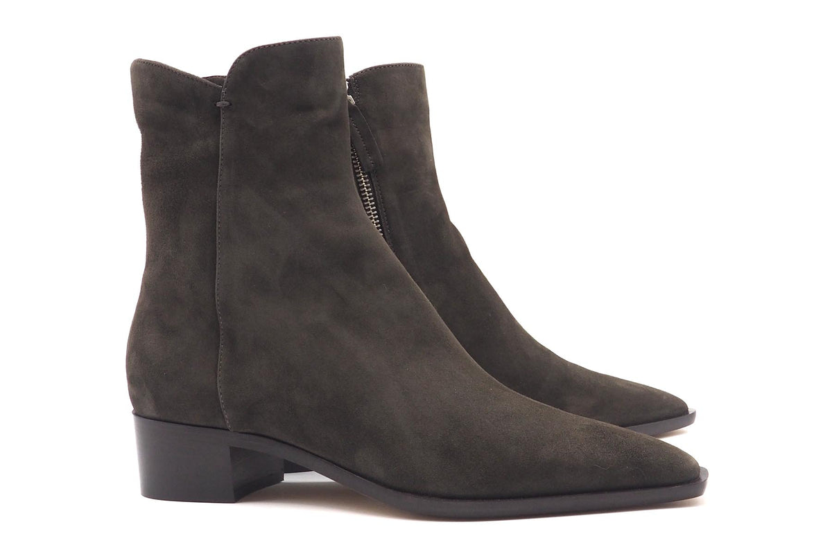 Damen Stiefelette aus softem Velours in Braun - feine Karreeform - 4 cm Absatz