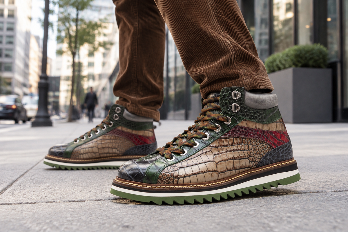 Lässiger Herren Hightop-Sneaker aus geprägtem Leder in Multicolor