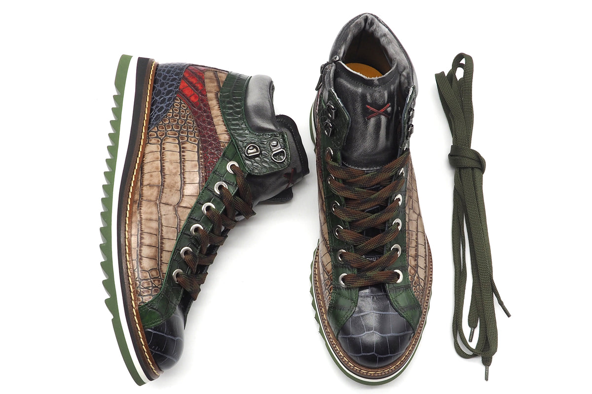 Lässiger Herren Hightop-Sneaker aus geprägtem Leder in Multicolor