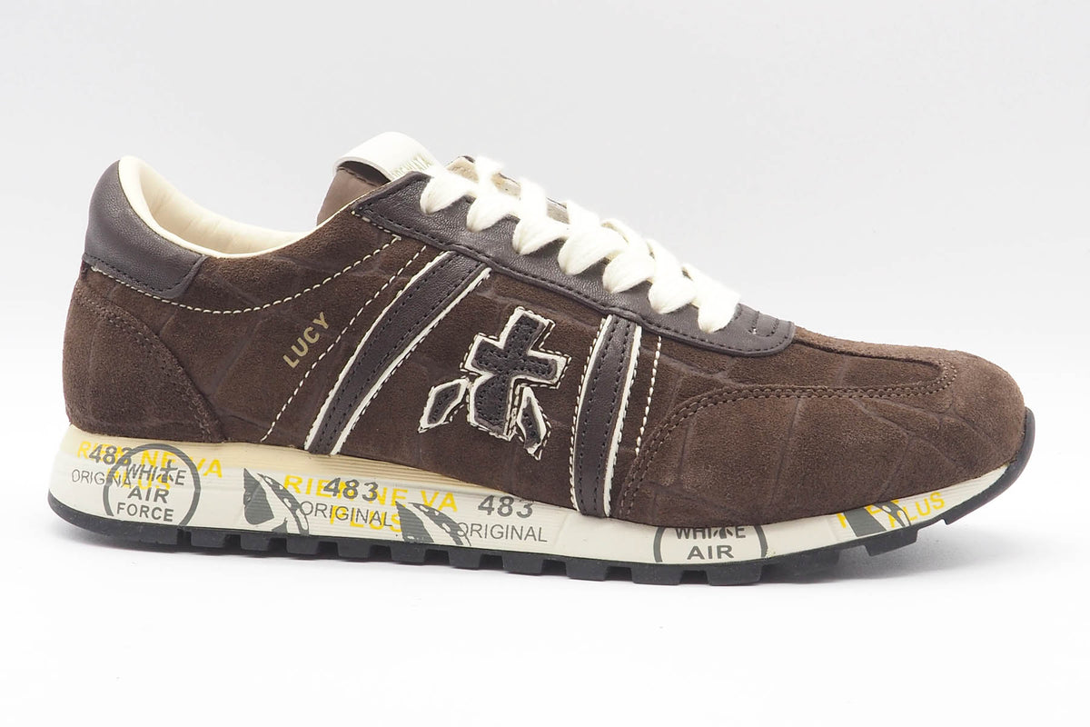 Damen Sneaker aus geprägtem Velours in Krokoptik in Dunkelbraun - Lucy