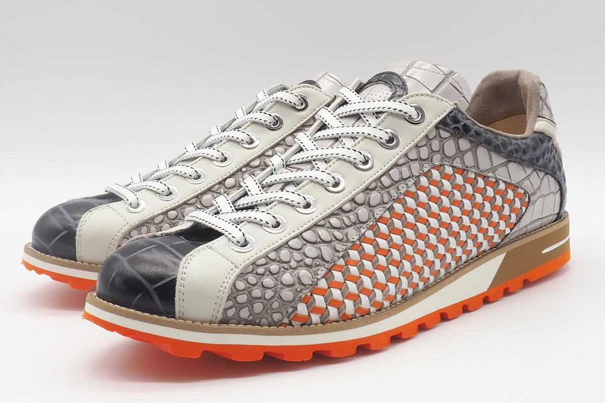 Herren Sneaker aus mehrfarbigem Leder & Hand geflochtenem Einsatz