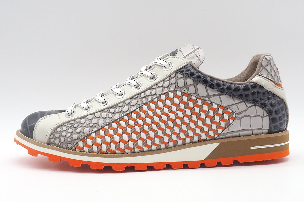 Herren Sneaker aus mehrfarbigem Leder & Hand geflochtenem Einsatz