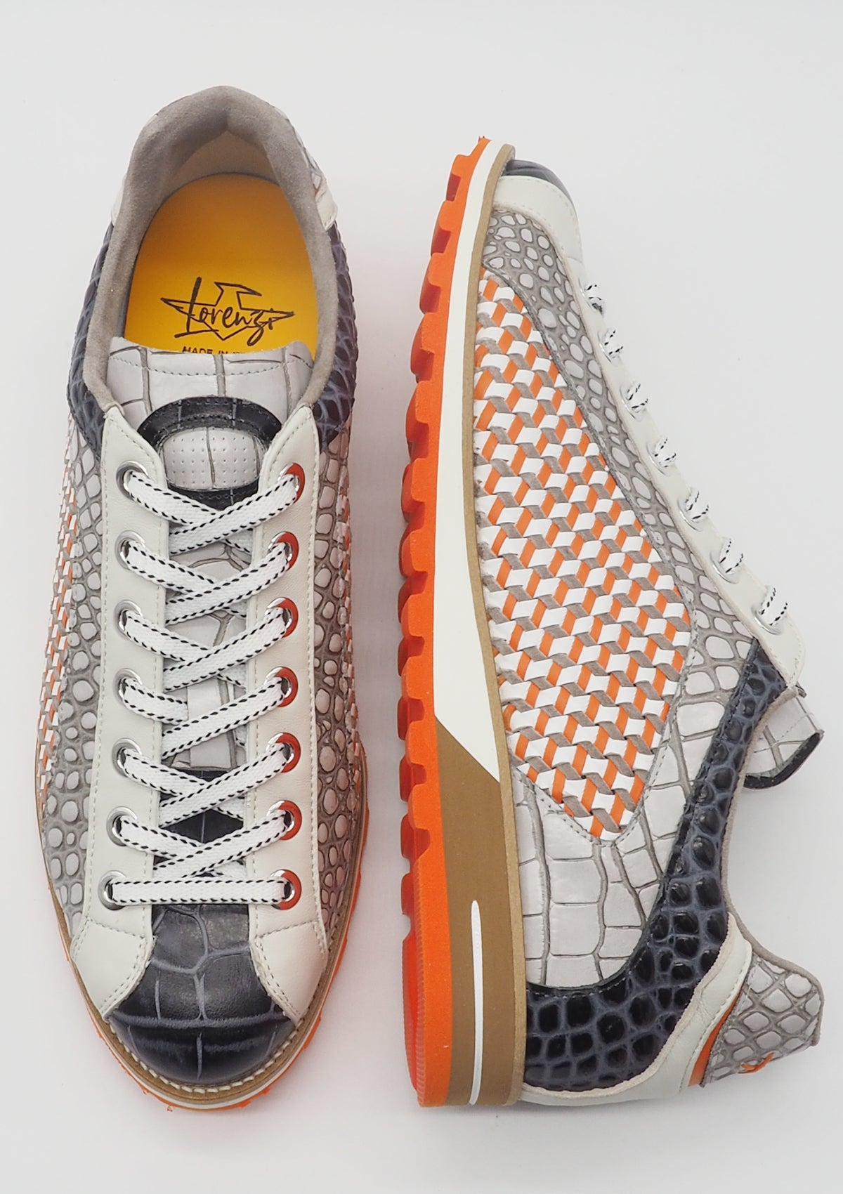Herren Sneaker aus mehrfarbigem Leder & Hand geflochtenem Einsatz