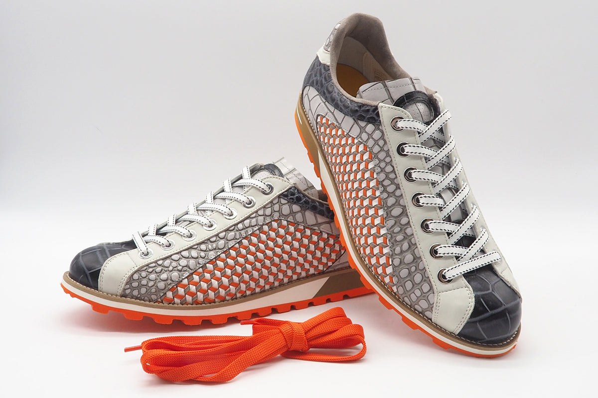 Herren Sneaker aus mehrfarbigem Leder & Hand geflochtenem Einsatz