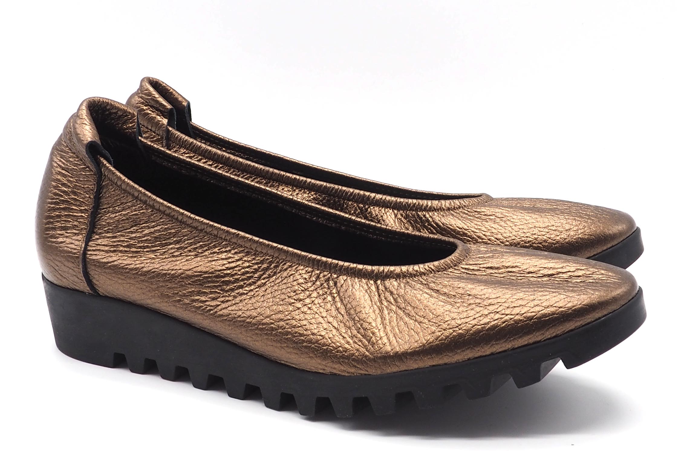Damen Ballerina aus Hirschleder in Bronze - 3cm Keil -  Lomiss