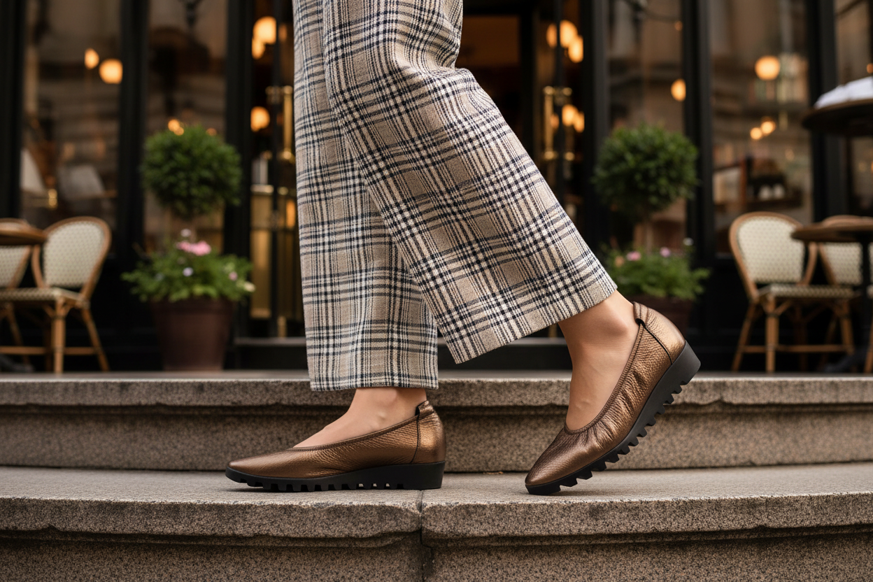 Damen Ballerina aus Hirschleder in Bronze - 3cm Keil -  Lomiss