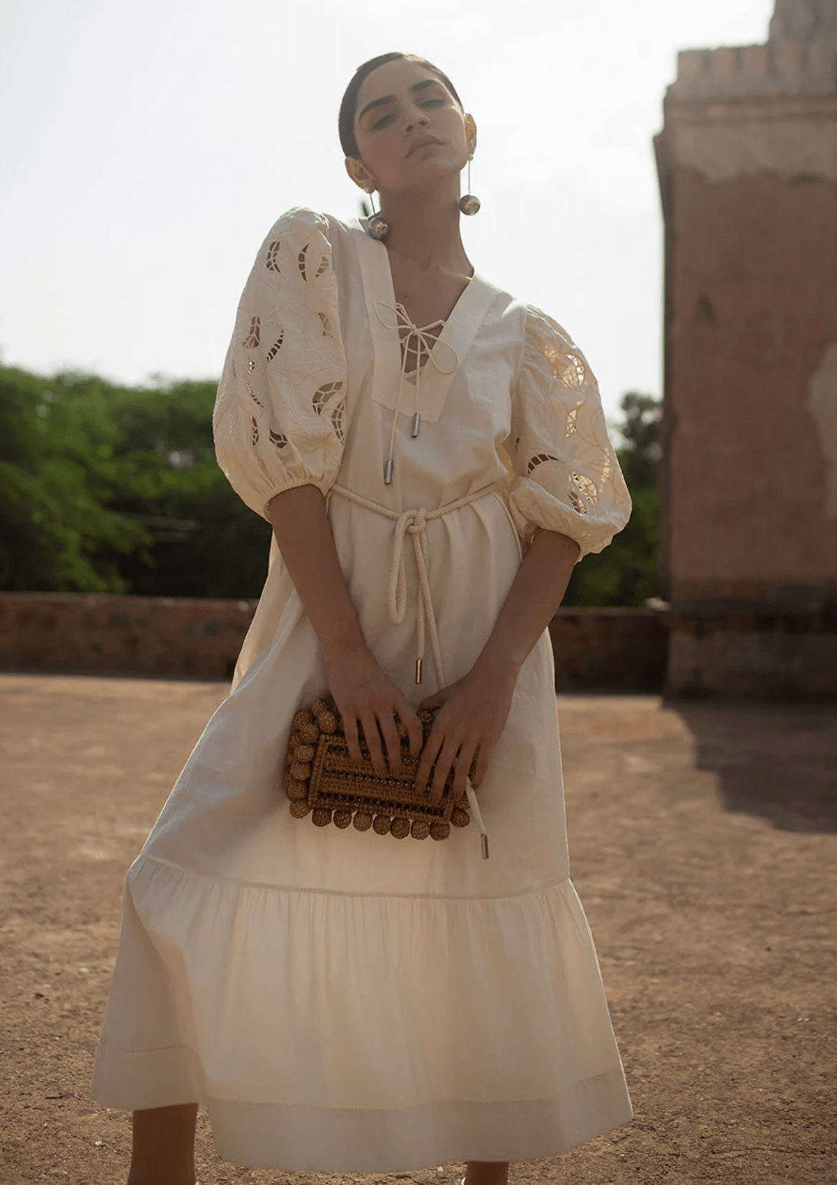 Boho Damen Sommerkleid in Vanilla mit Lochstickerei - Istanbul Damen Kleid Scarlett Poppies 