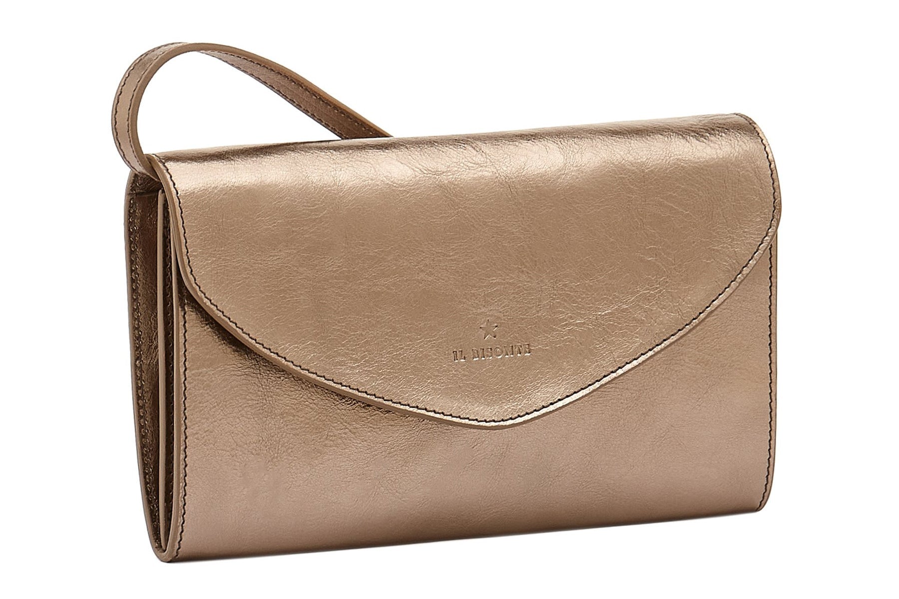 Clutch zum Umhängen aus Metallicleder in Bronze Taschen Clutches Il Bisonte 