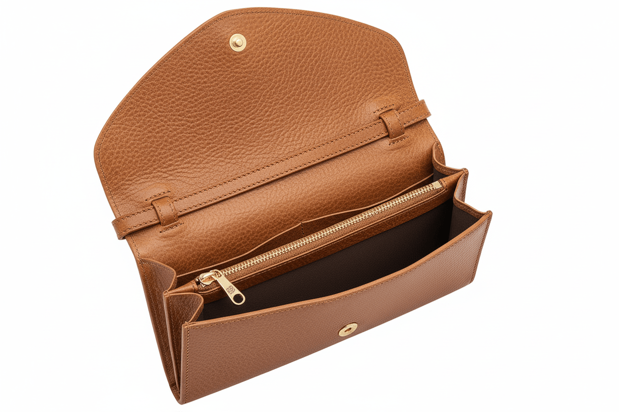 Clutch zum Umhängen aus Naturleder in Hellbraun mit Innenfächern Taschen Clutches Il Bisonte 