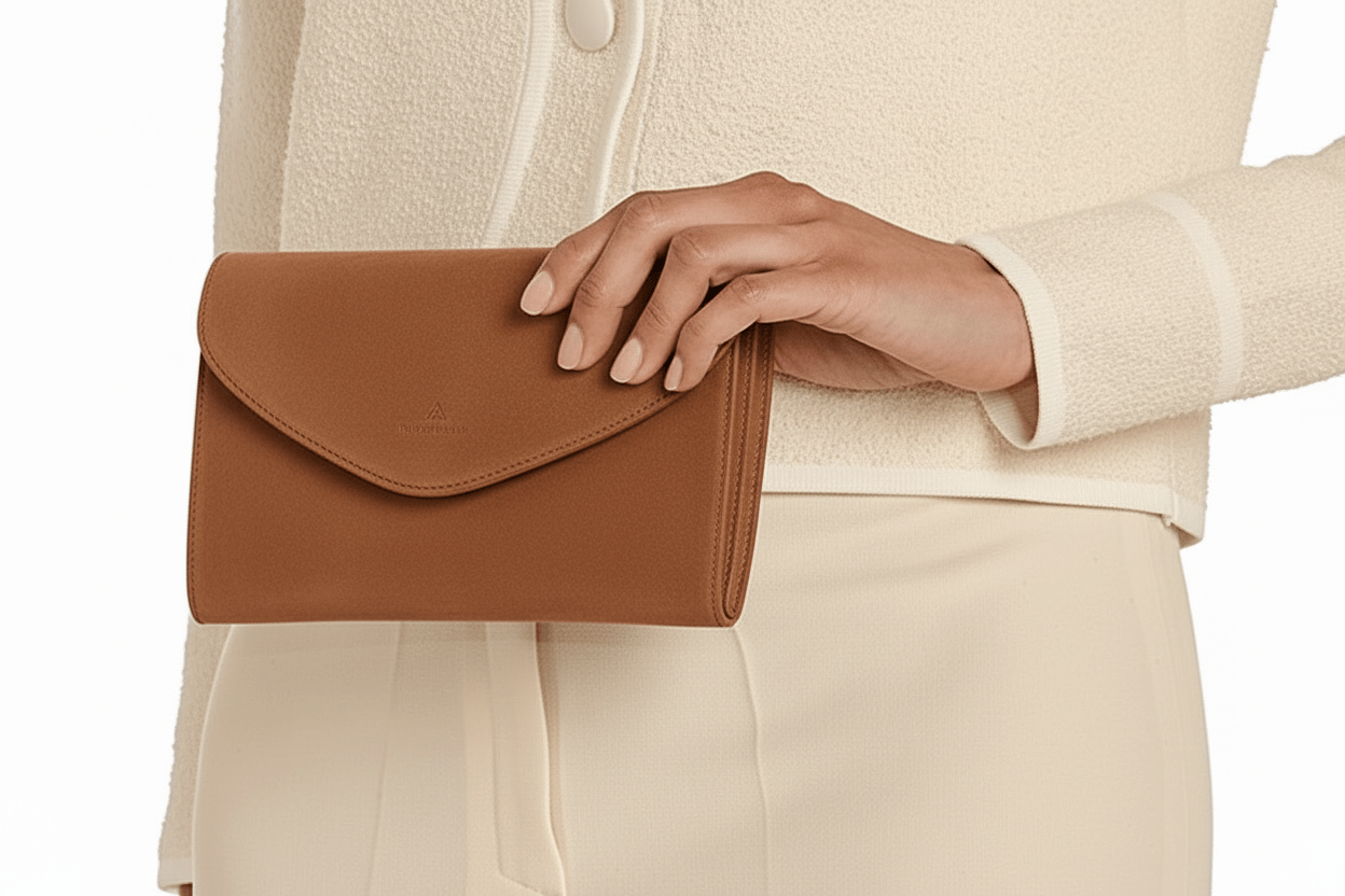 Clutch zum Umhängen aus Naturleder in Hellbraun mit Innenfächern Taschen Clutches Il Bisonte 