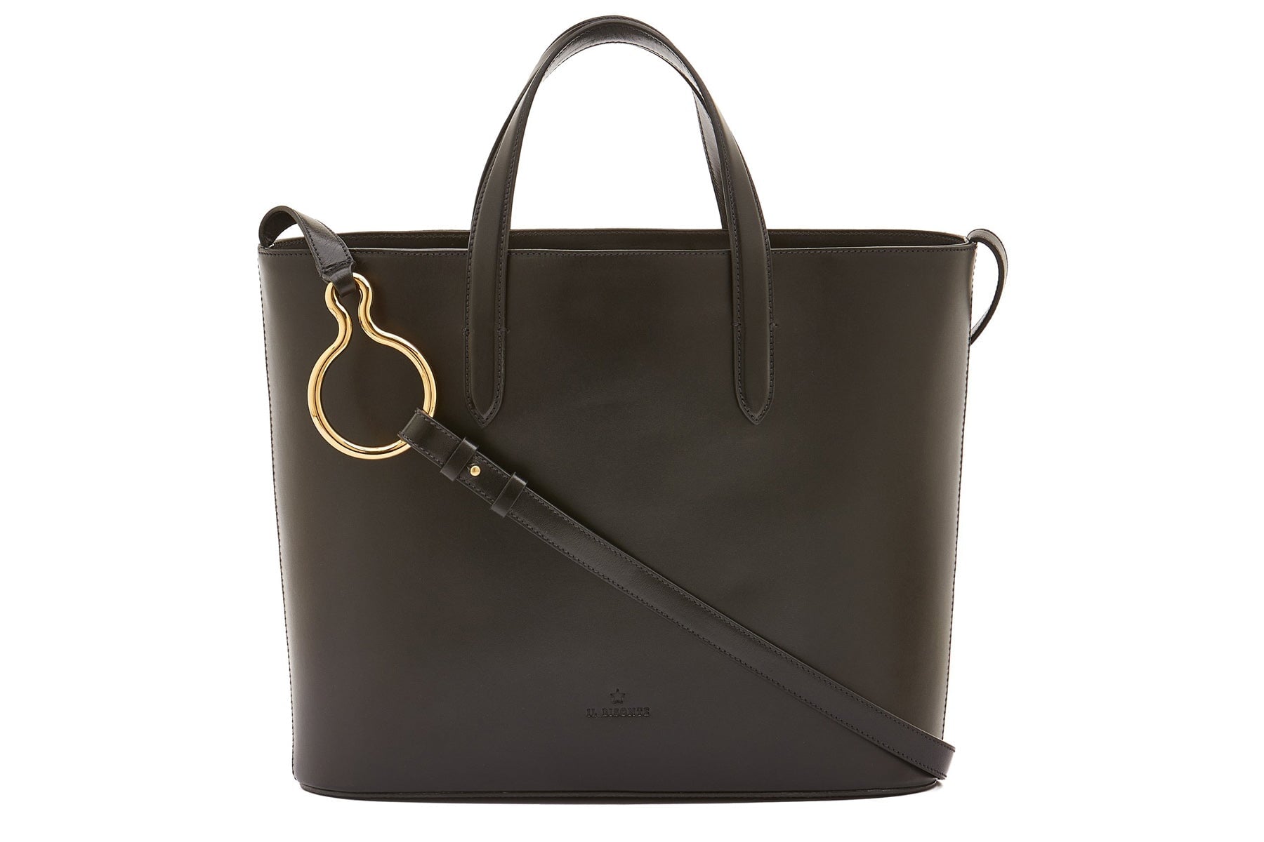 Crossbodybag mit Tragegriff aus Leder in Schwarz mit Messingring - Consuelo Taschen Crossbody & Schultertasche Il Bisonte 