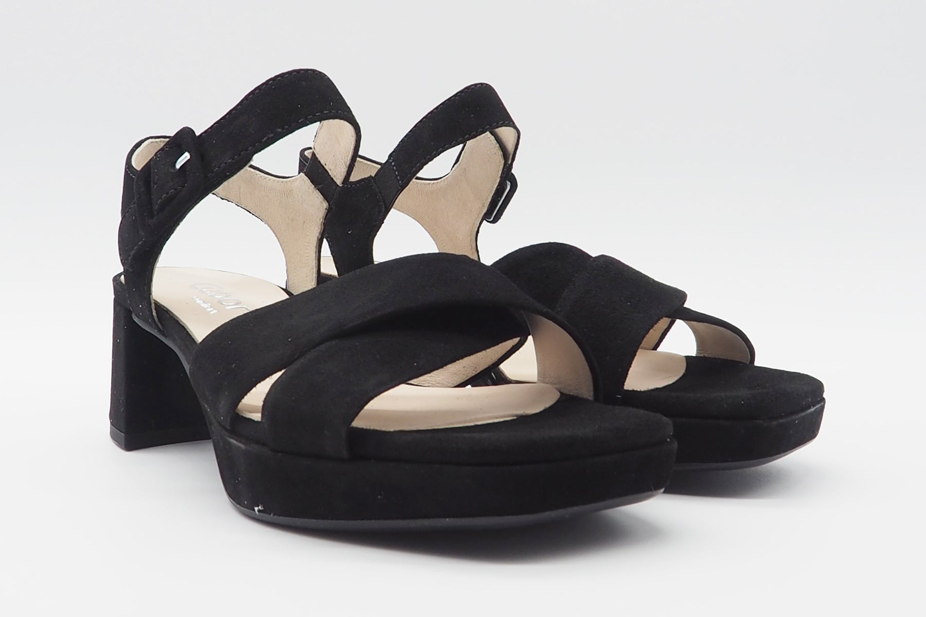 Damen Absatz-Sandale aus Veloursleder in Schwarz - Absatz 6cm Damen Sandalen Gabor 