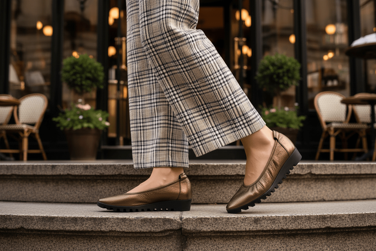 Damen Ballerina aus Hirschleder in Bronze - 3cm Keil - Lomiss Damen Ballerinas Arche 