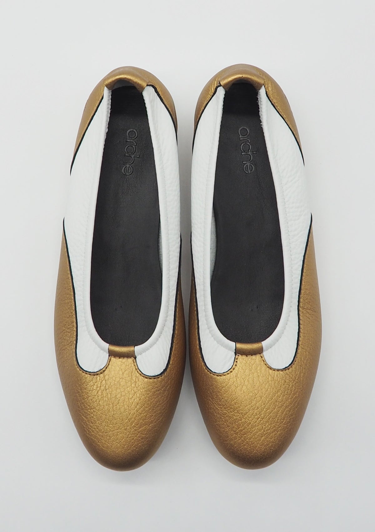 Damen Ballerina aus Leder in Gold & Weiß - Fatali Damen Ballerina Arche 