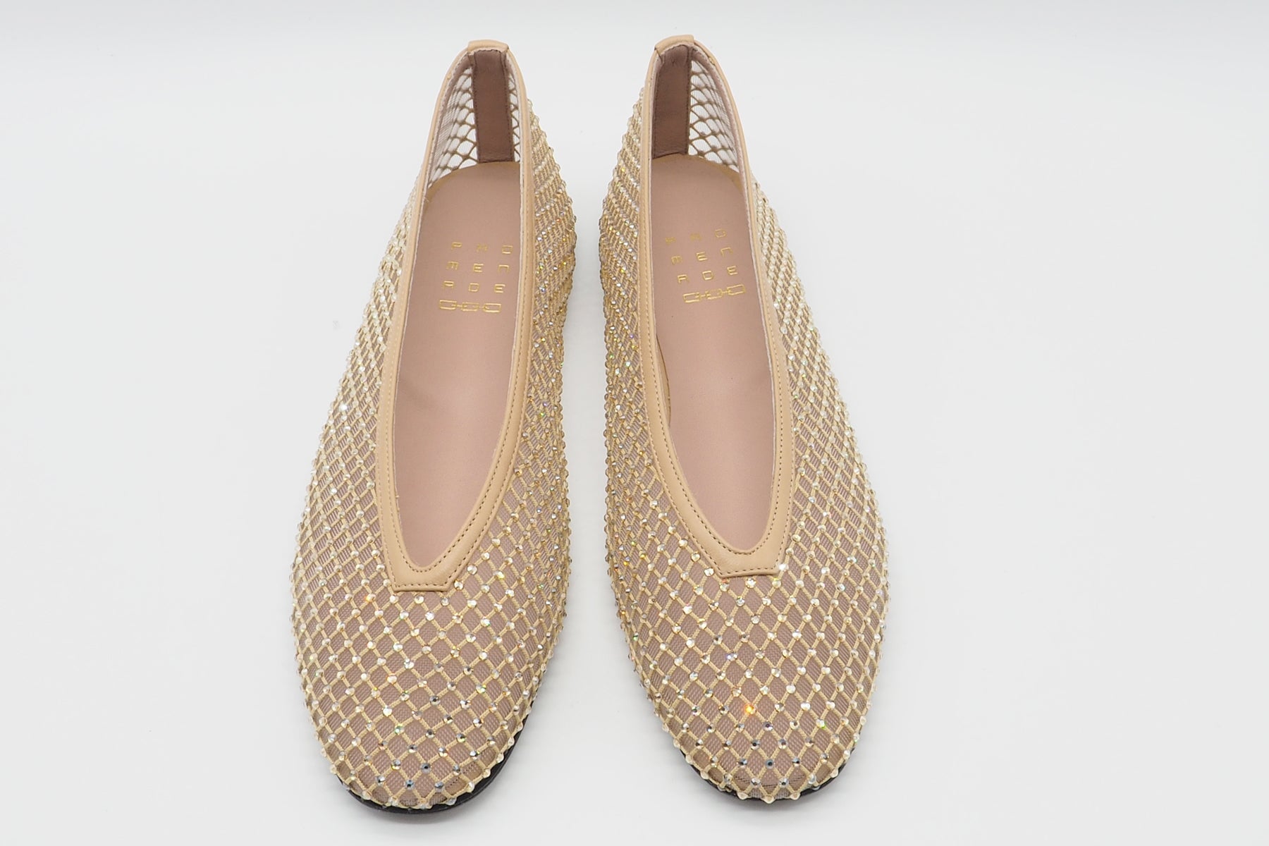 Damen Ballerina aus Mesh & Leder mit Strasssteinen besetzt in Beige Damen Ballerinas Promenade 
