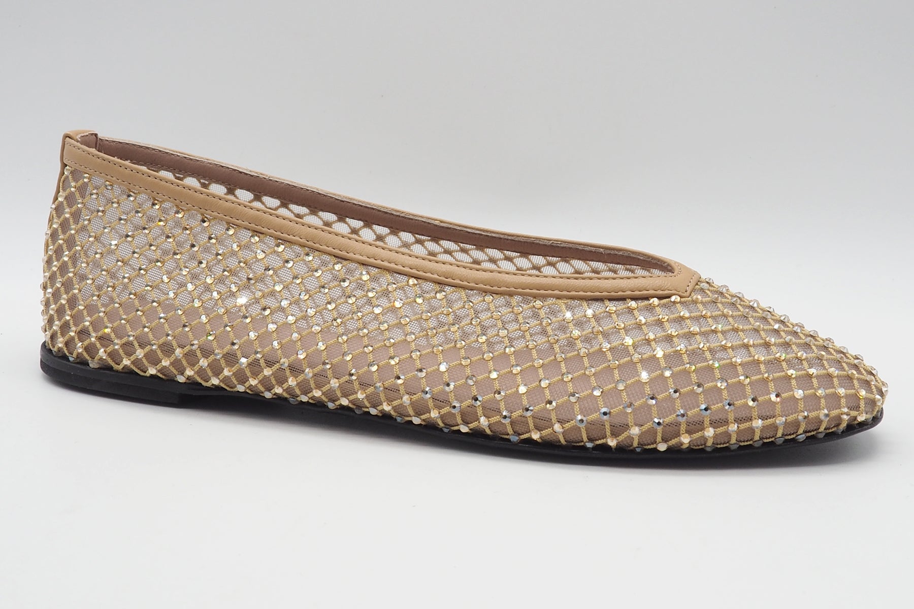 Damen Ballerina aus Mesh & Leder mit Strasssteinen besetzt in Beige Damen Ballerinas Promenade 