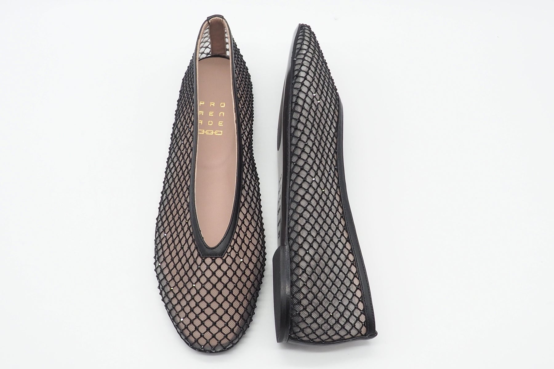 Damen Ballerina aus Mesh & Leder mit Strasssteinen besetzt in Schwarz Damen Ballerinas Promenade 