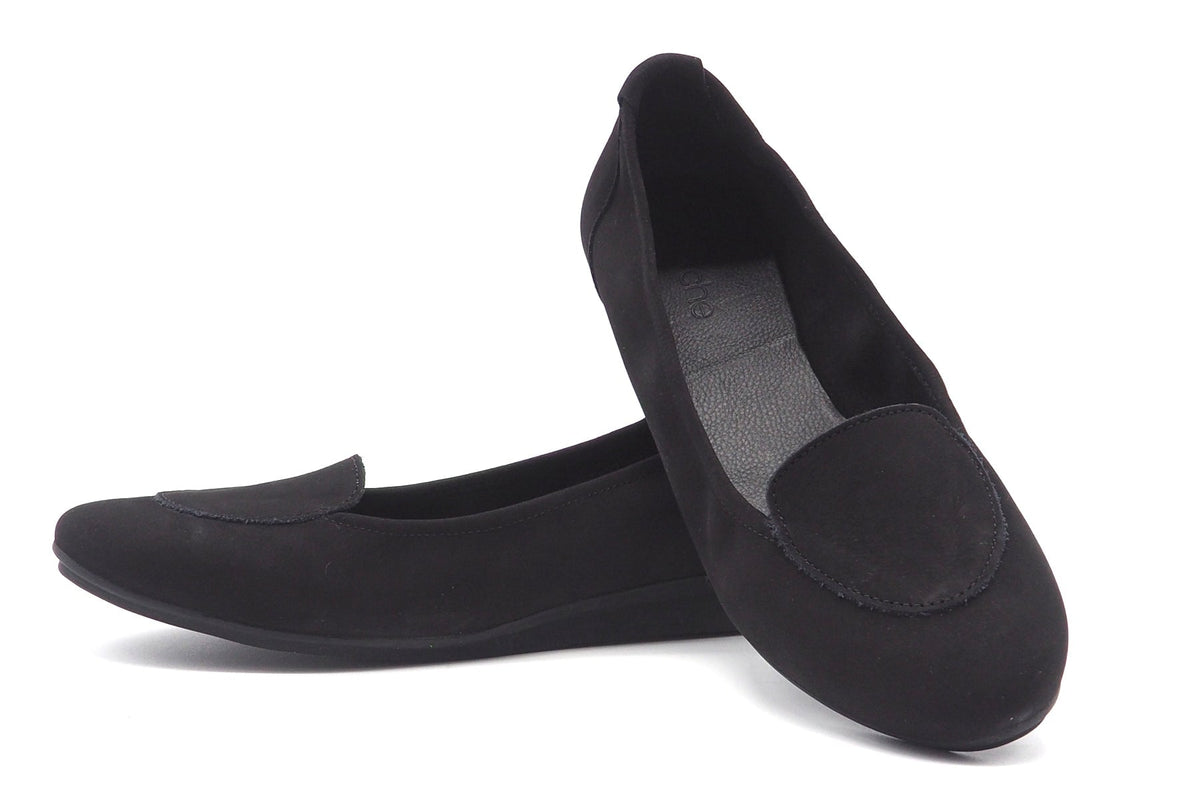 Damen Ballerina aus Nubukleder in Schwarz - Absatz 2cm - Nirano Damen Ballerinas Arche 