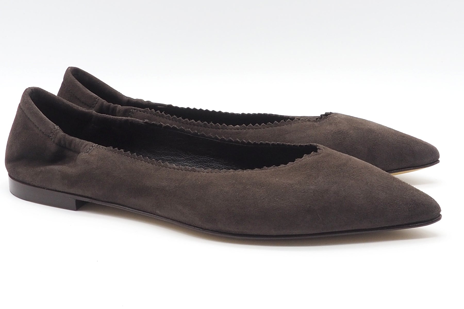 Damen Ballerina aus Velours in Dunkelbraun - spitzer Leisten Damen Ballerinas Pomme D'or 