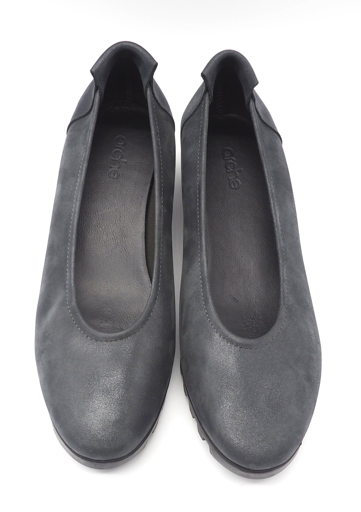 Damen Ballerinas aus glänzendem Nubukleder in Anthrazit - Lomiss Damen Ballerinas Arche 