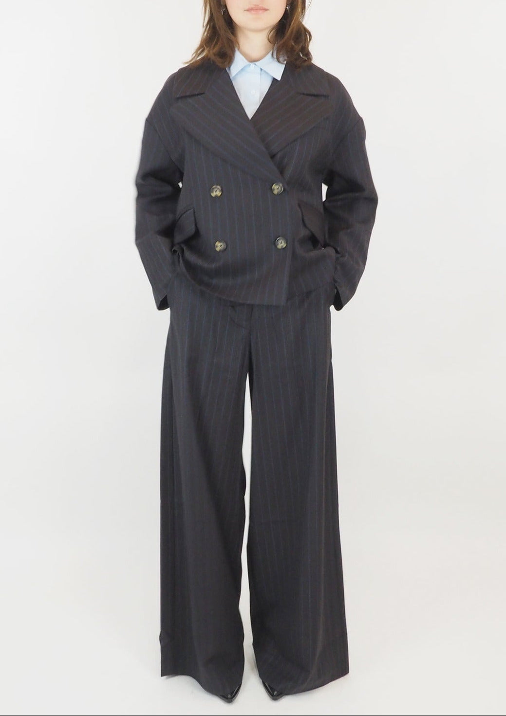 Damen Blazer in Nadelstreif aus reiner Schurwolle in Braun Damen Blazer Psophia 