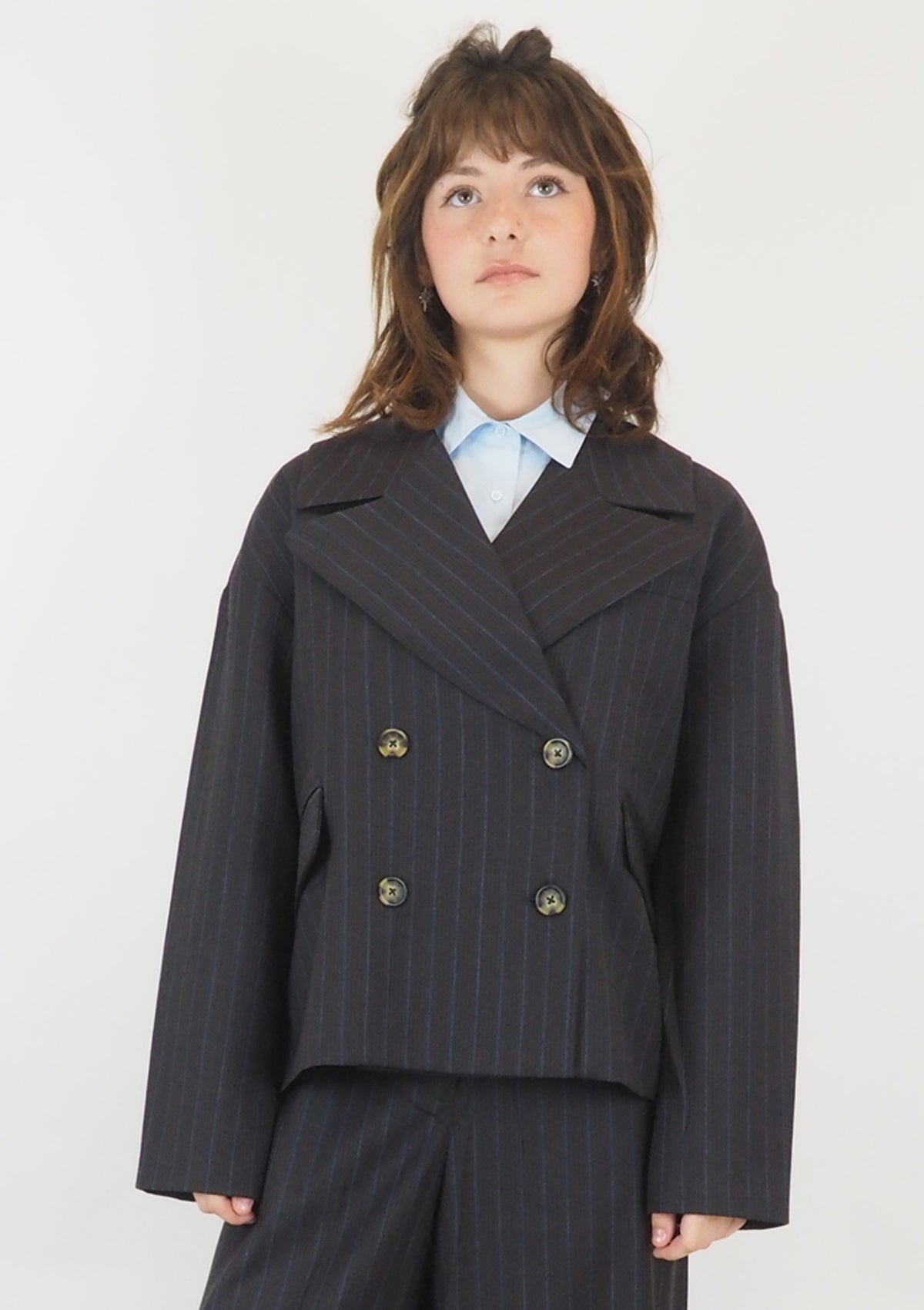 Damen Blazer in Nadelstreif aus reiner Schurwolle in Braun Damen Blazer Psophia 