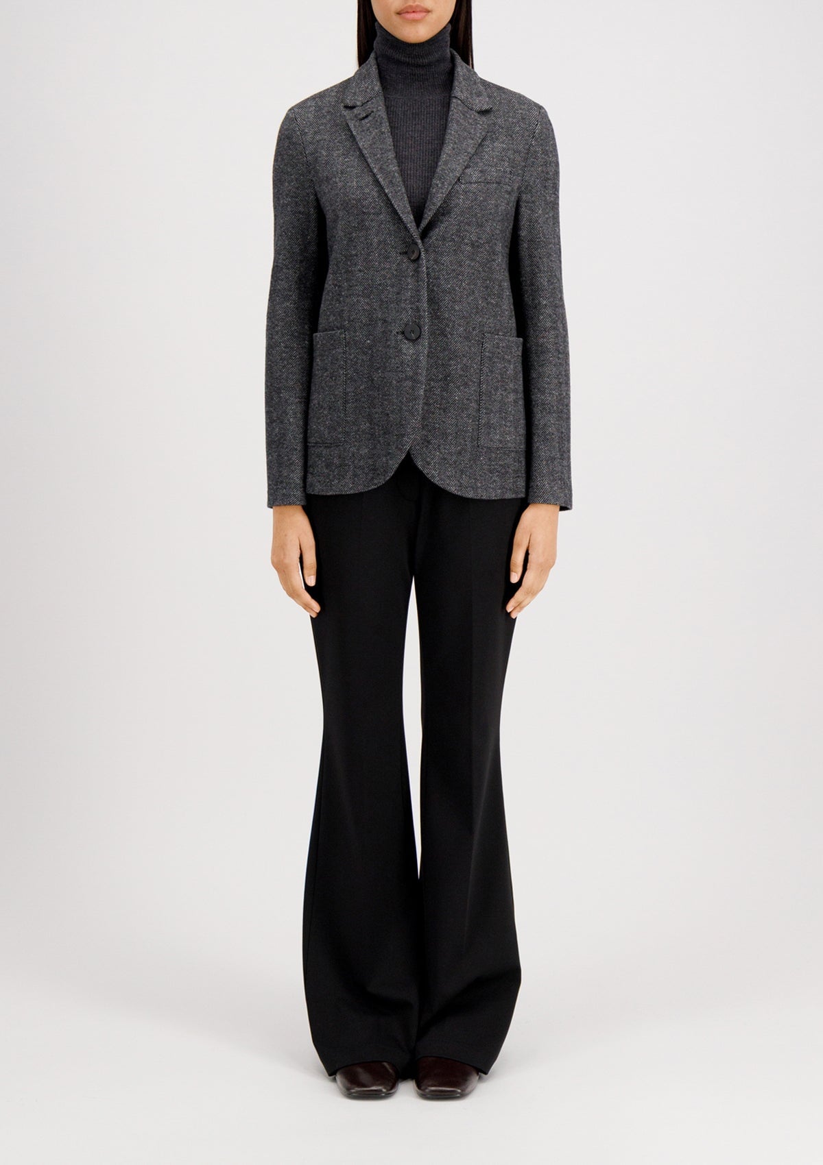Damen Blazer mit Stehkragen - Fischgrätmuster in Grau & Schwarz Damen Blazer Harris Wharf London 