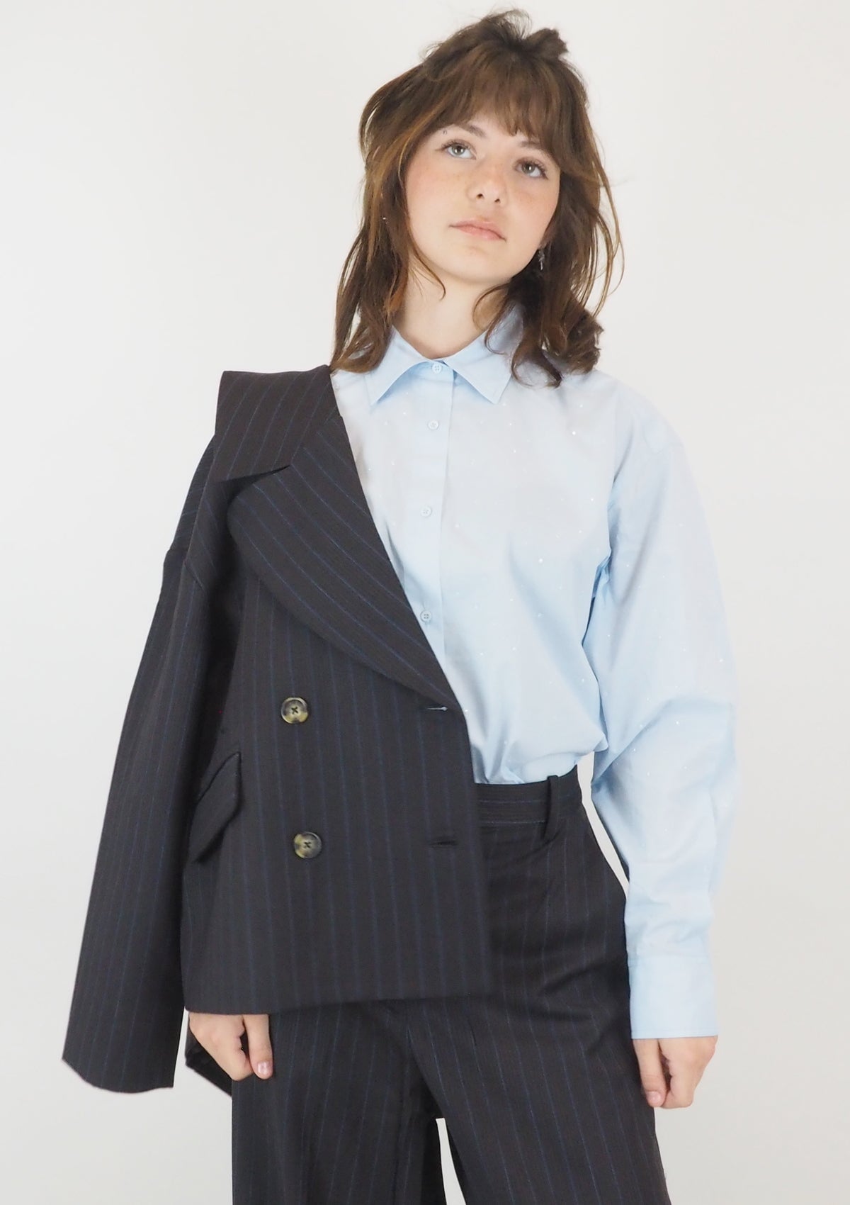 Damen Bluse aus Baumwolle mit Strasssteinen in Hellblau Damen Bluse Psophia 