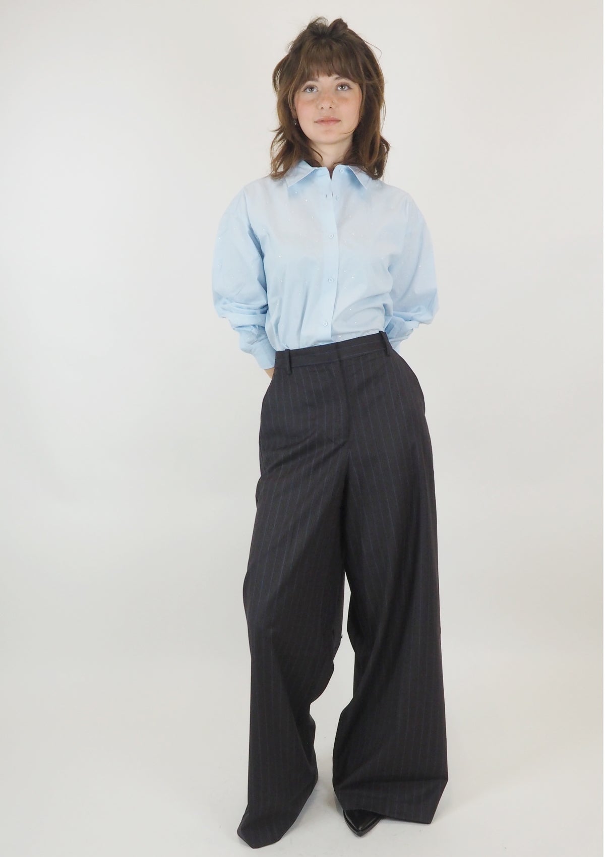 Damen Bluse aus Baumwolle mit Strasssteinen in Hellblau Damen Bluse Psophia 