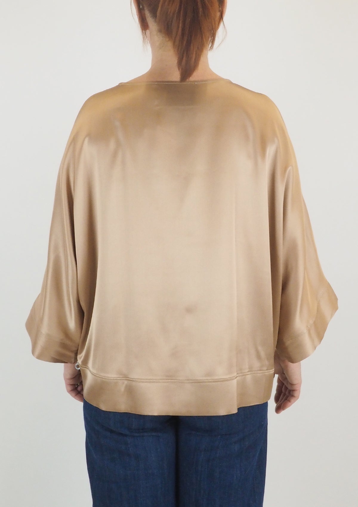 Damen Blusenshirt mit Fledermausärmel aus Seide in Caramel - Lauria Damen Bluse 24 Blooming 