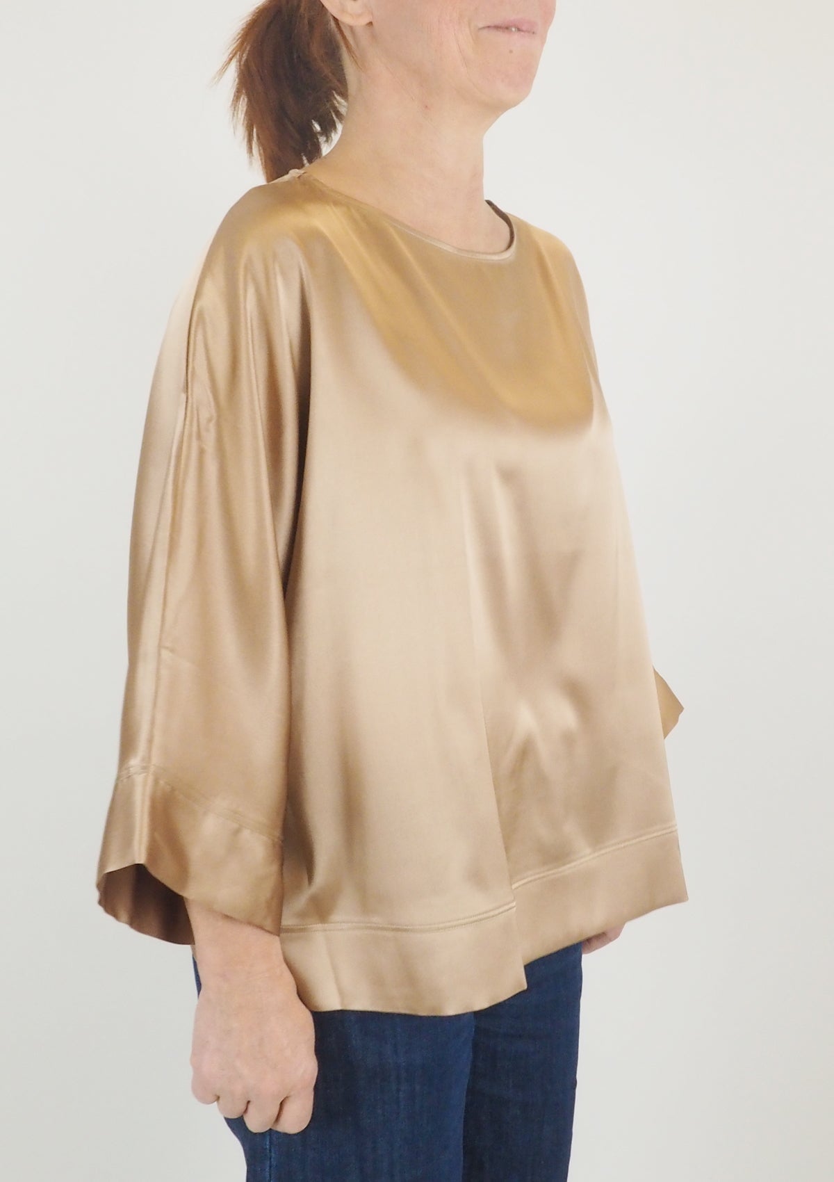 Damen Blusenshirt mit Fledermausärmel aus Seide in Caramel - Lauria Damen Bluse 24 Blooming 