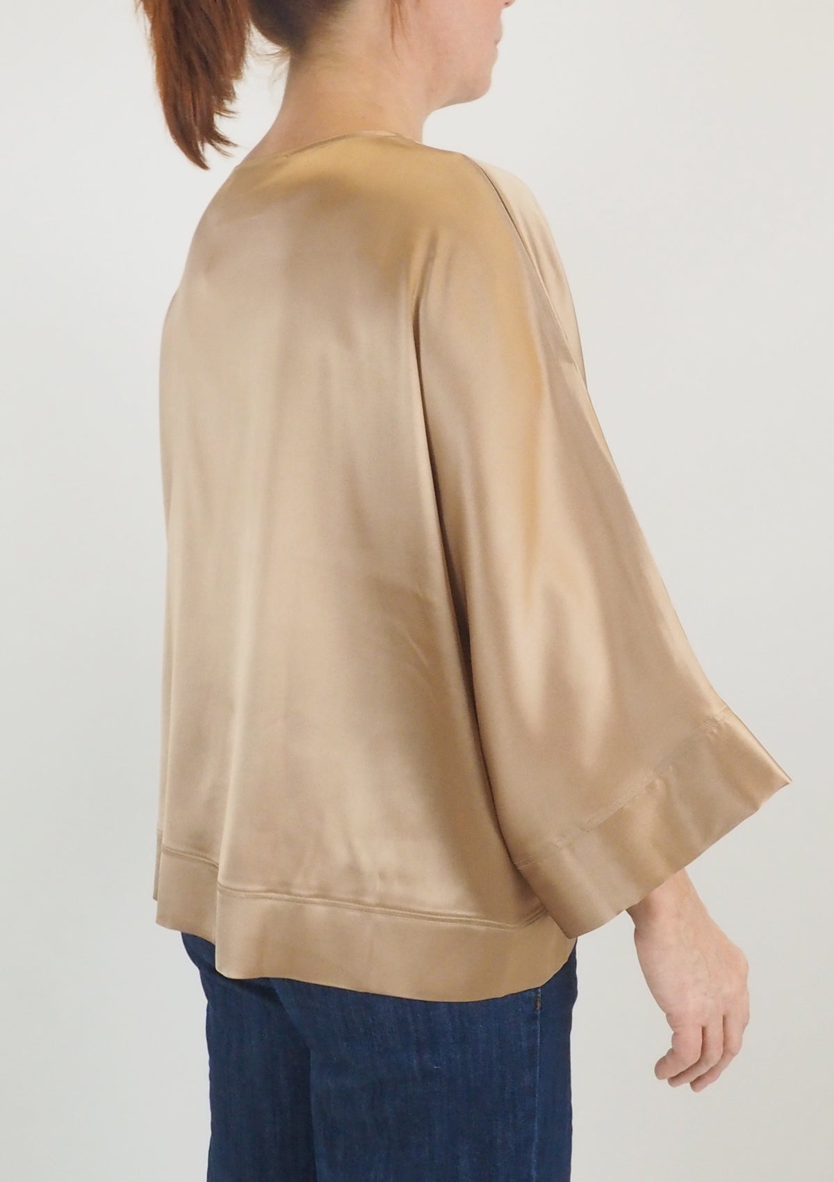 Damen Blusenshirt mit Fledermausärmel aus Seide in Caramel - Lauria Damen Bluse 24 Blooming 