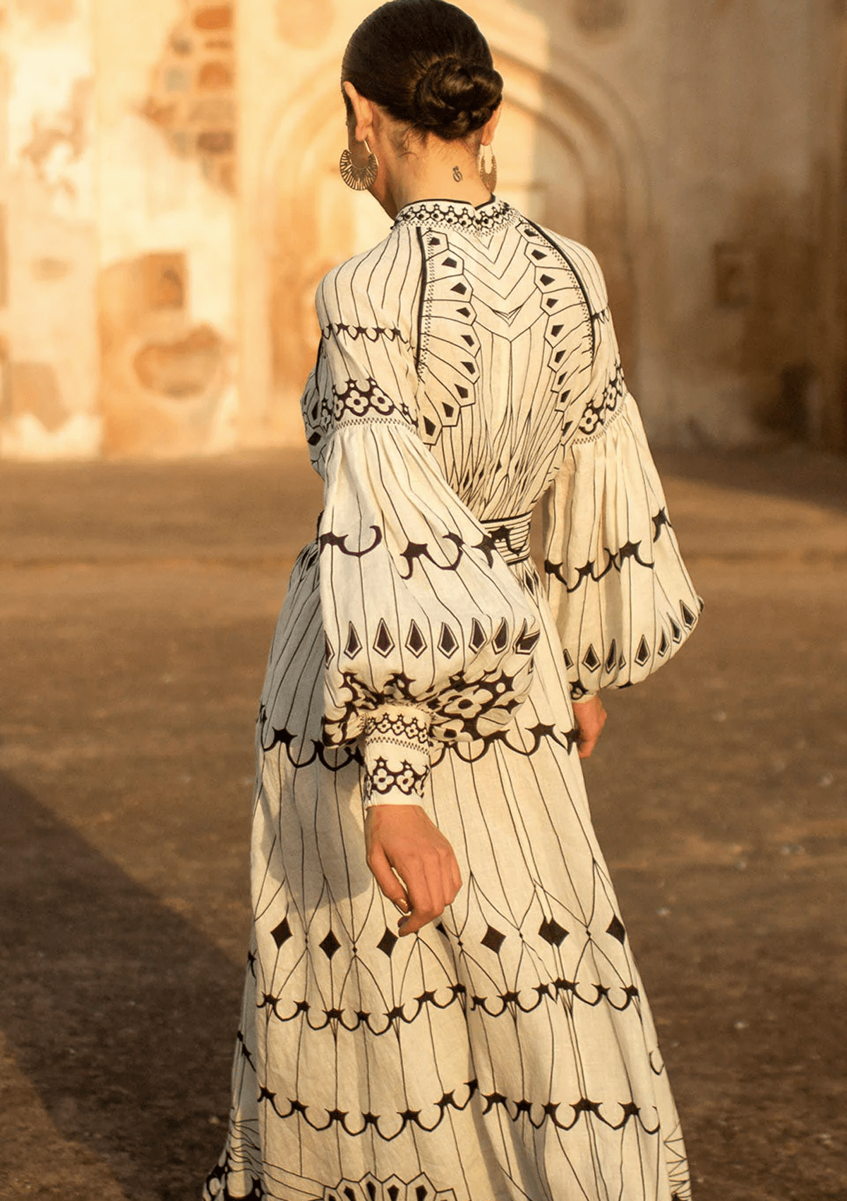 Damen Boho-Kleid mit durchgehender Knopfleiste, Midi - Vanilla & Schwarz Damen Kleid Scarlett Poppies 