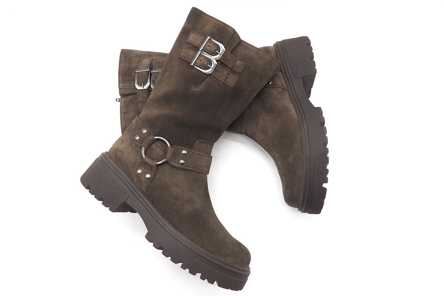 Damen Boot im Bikerstil aus braunem Veloursleder & Profilsohle Damen Boots & Booties Gabor 