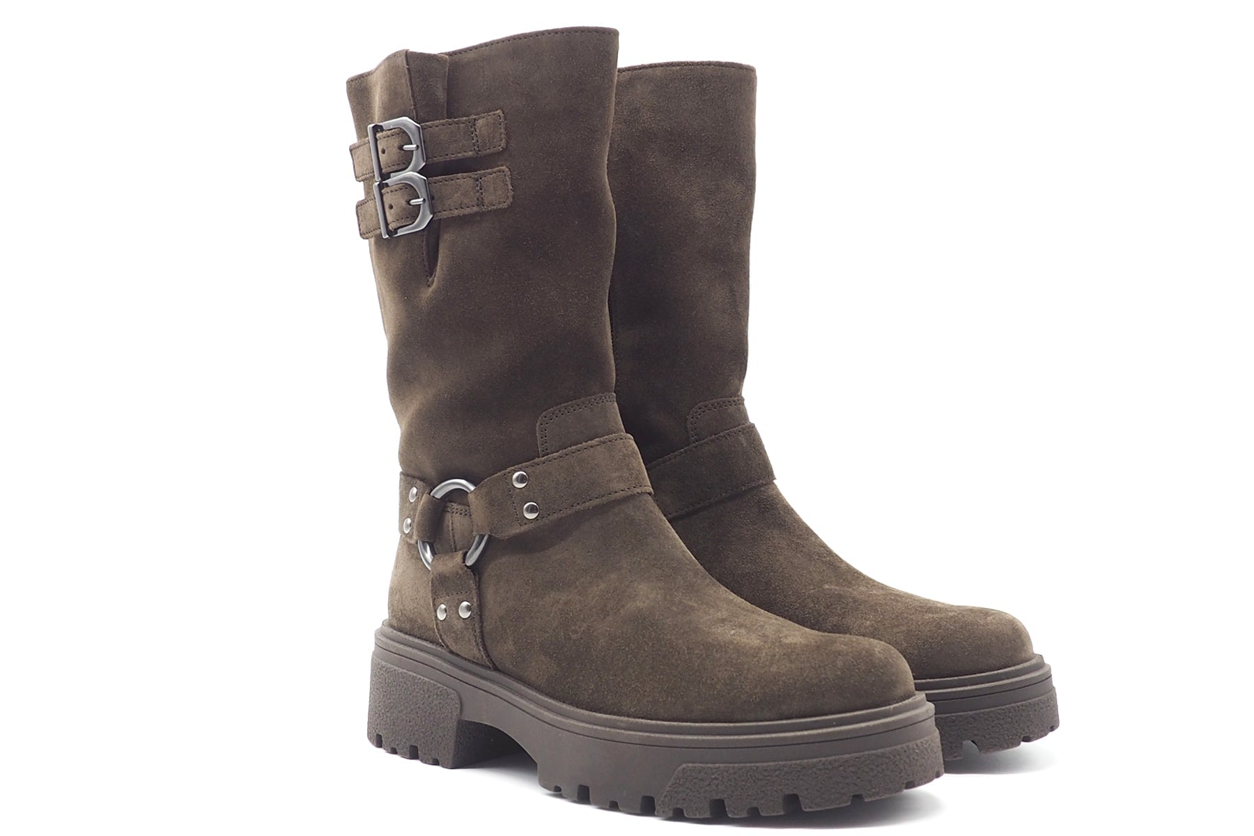 Damen Boot im Bikerstil aus braunem Veloursleder & Profilsohle Damen Boots & Booties Gabor 
