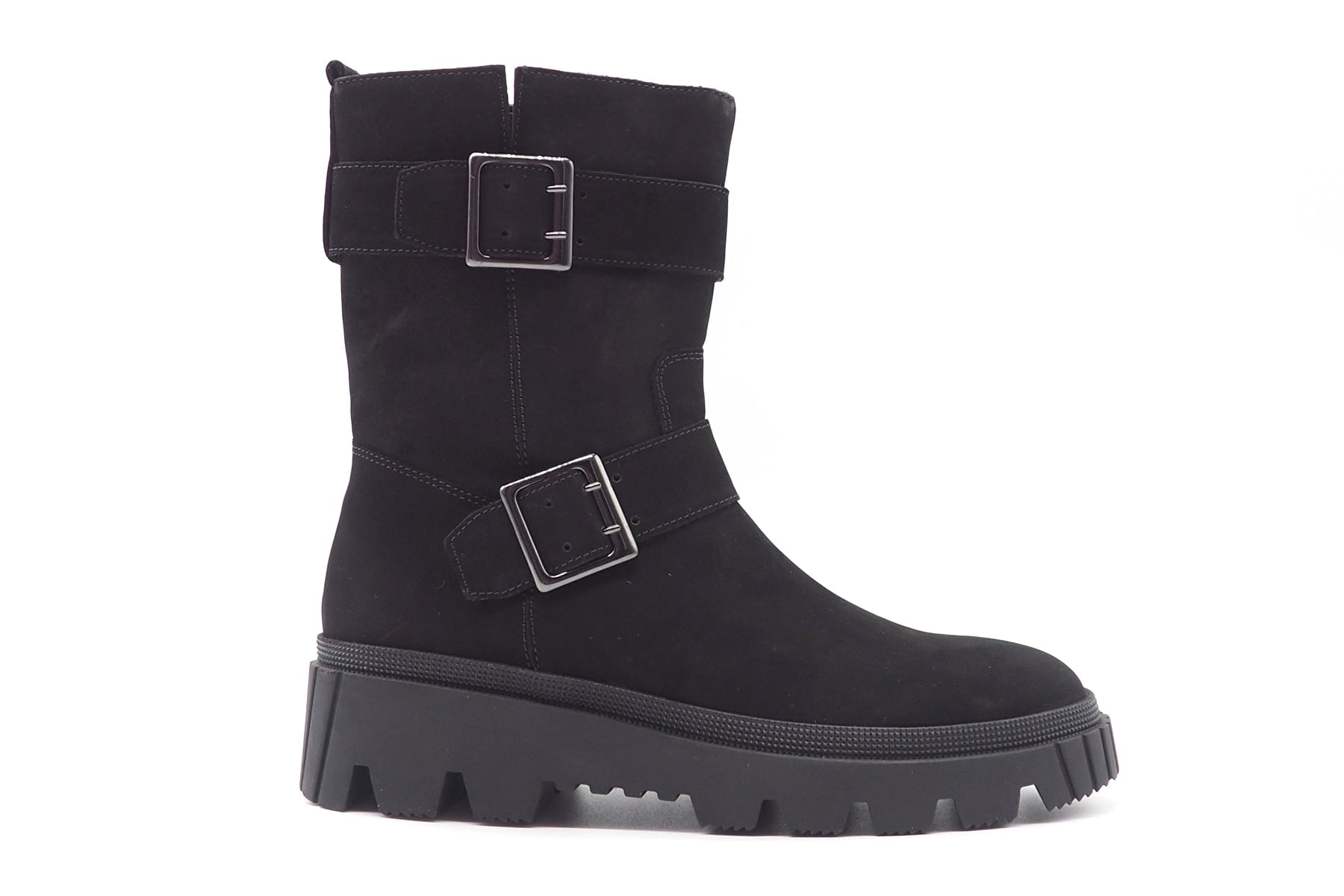 Damen Boot im Bikerstil aus schwarzem Veloursleder & Profilsohle Damen Boots Gabor 