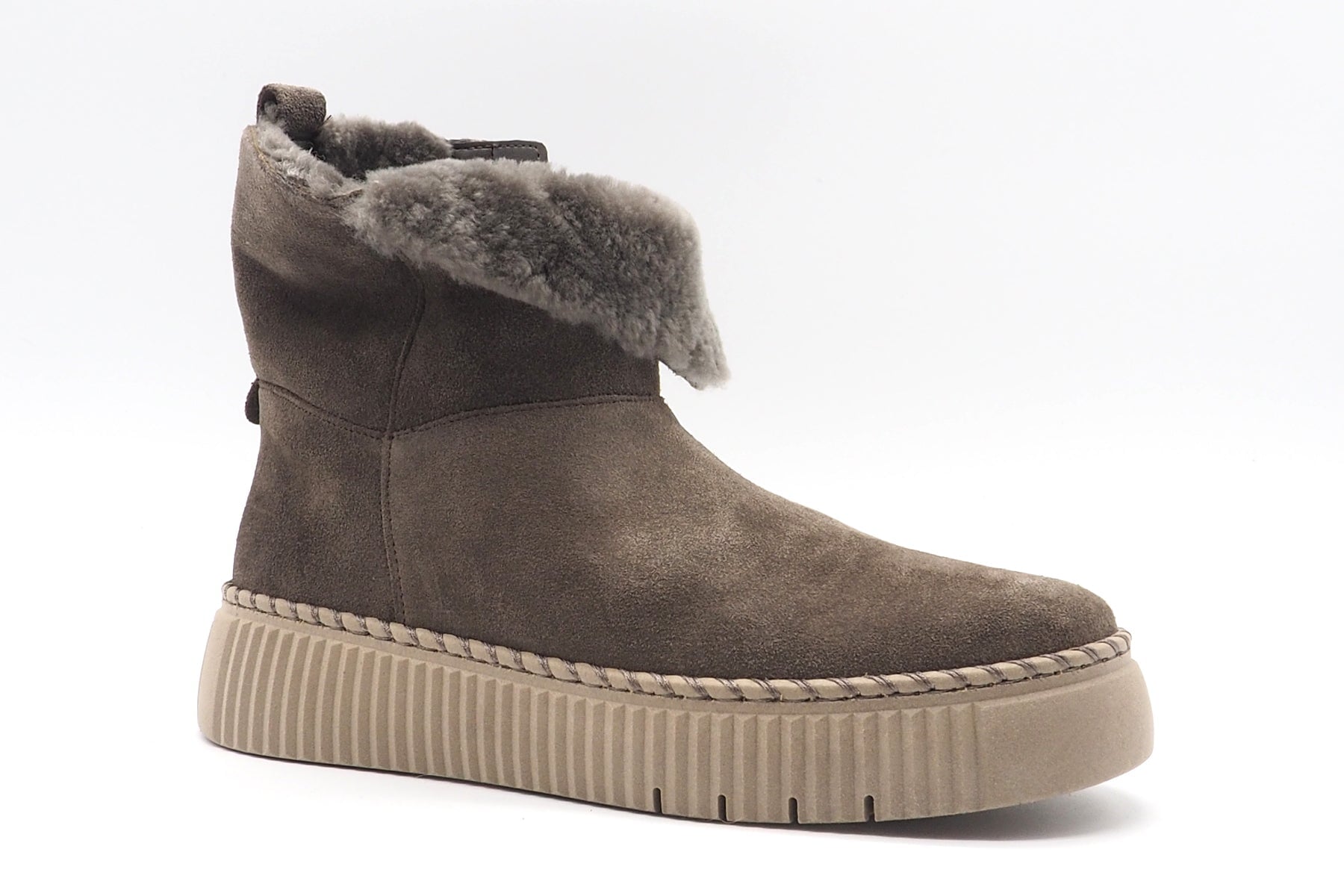Damen Bootie aus Veloursleder in Dunkelbraun mit Lammfellfutter Damen Stiefeletten Gabor 