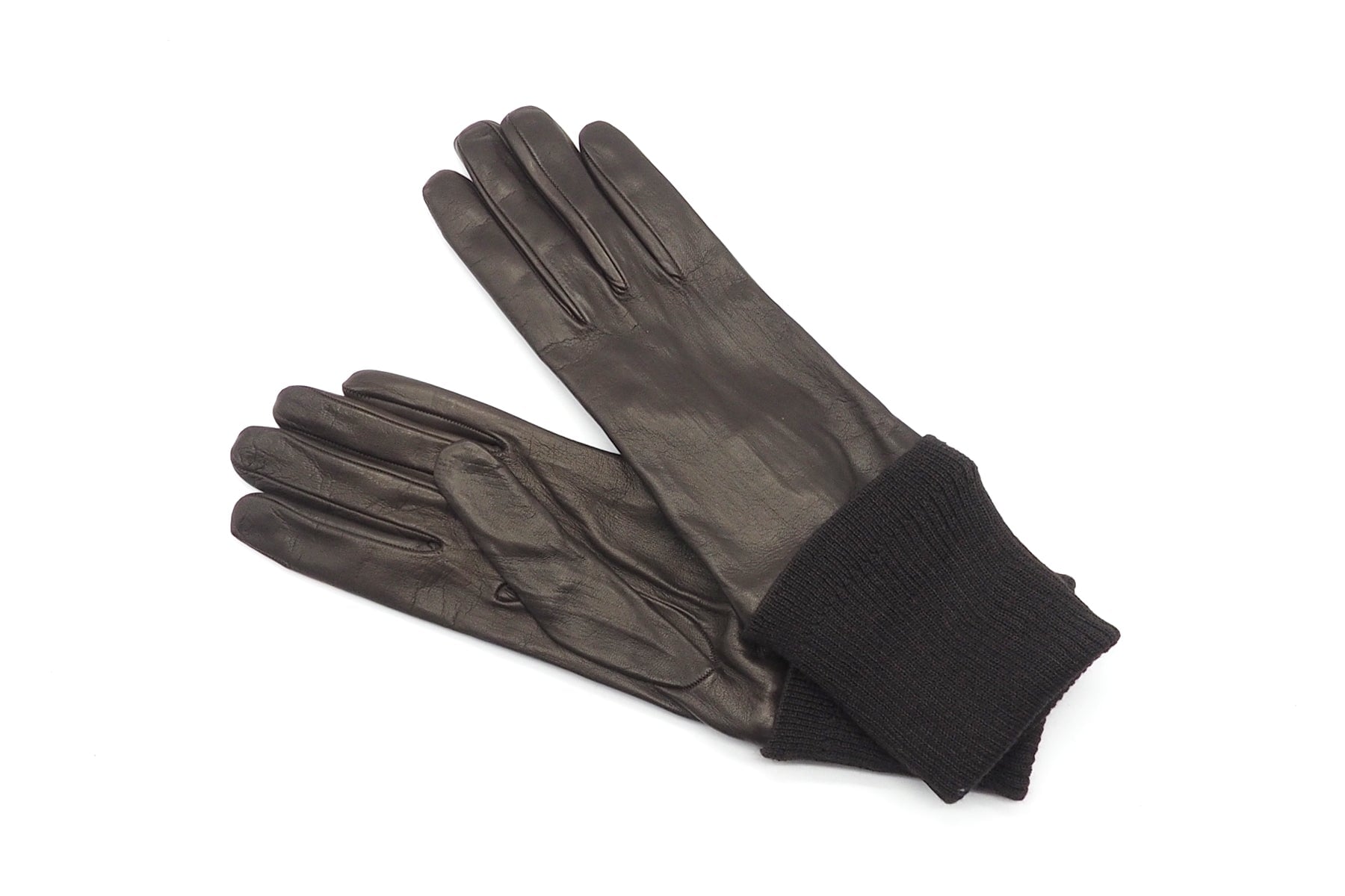 Damen Handschuhe aus Leder in Dunkelbraun - Futter Kaschmir - Strickschaft zum Stülpen Damen Handschuhe C. Gloves 