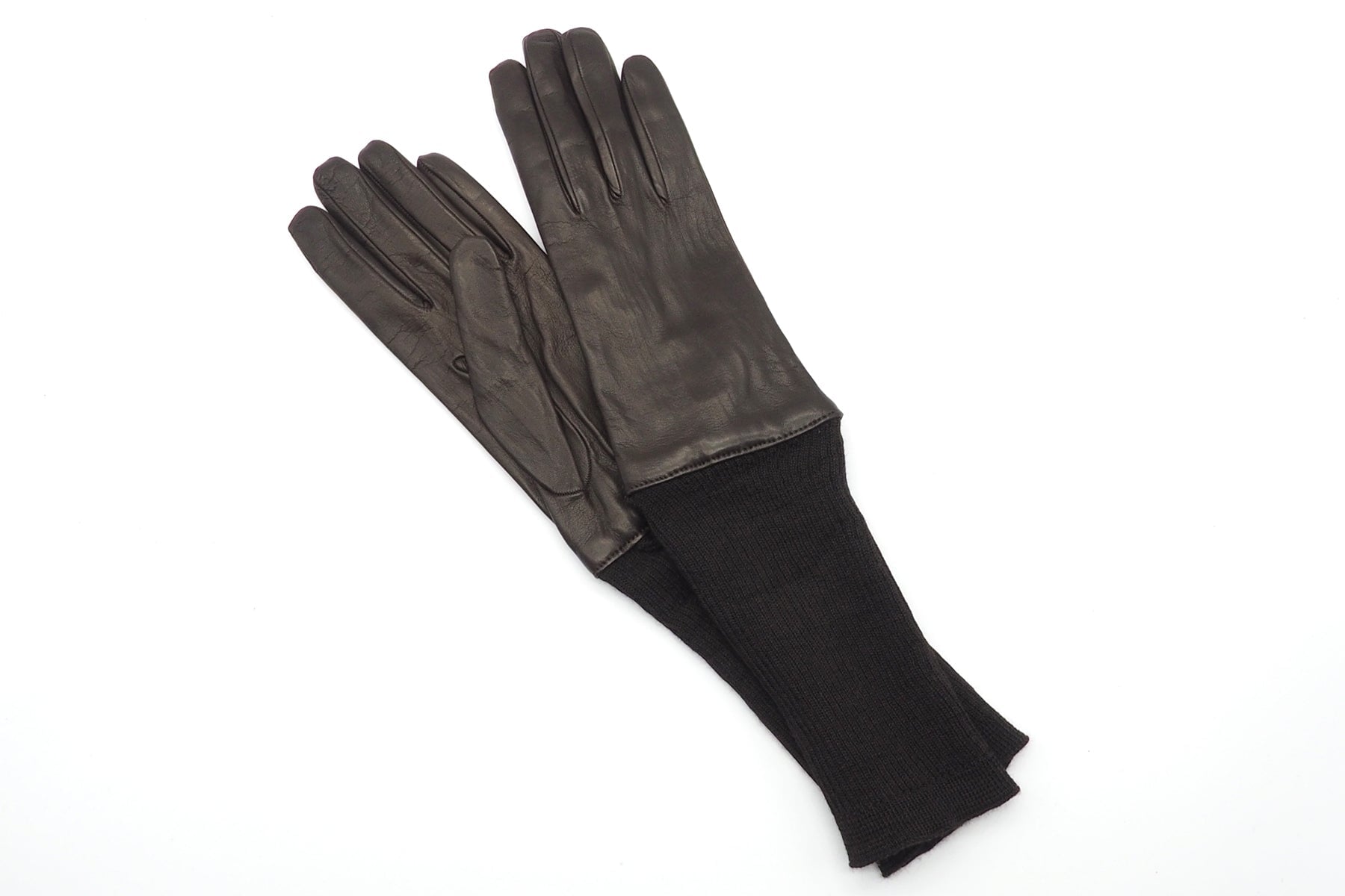 Damen Handschuhe aus Leder in Dunkelbraun - Futter Kaschmir - Strickschaft zum Stülpen Damen Handschuhe C. Gloves 
