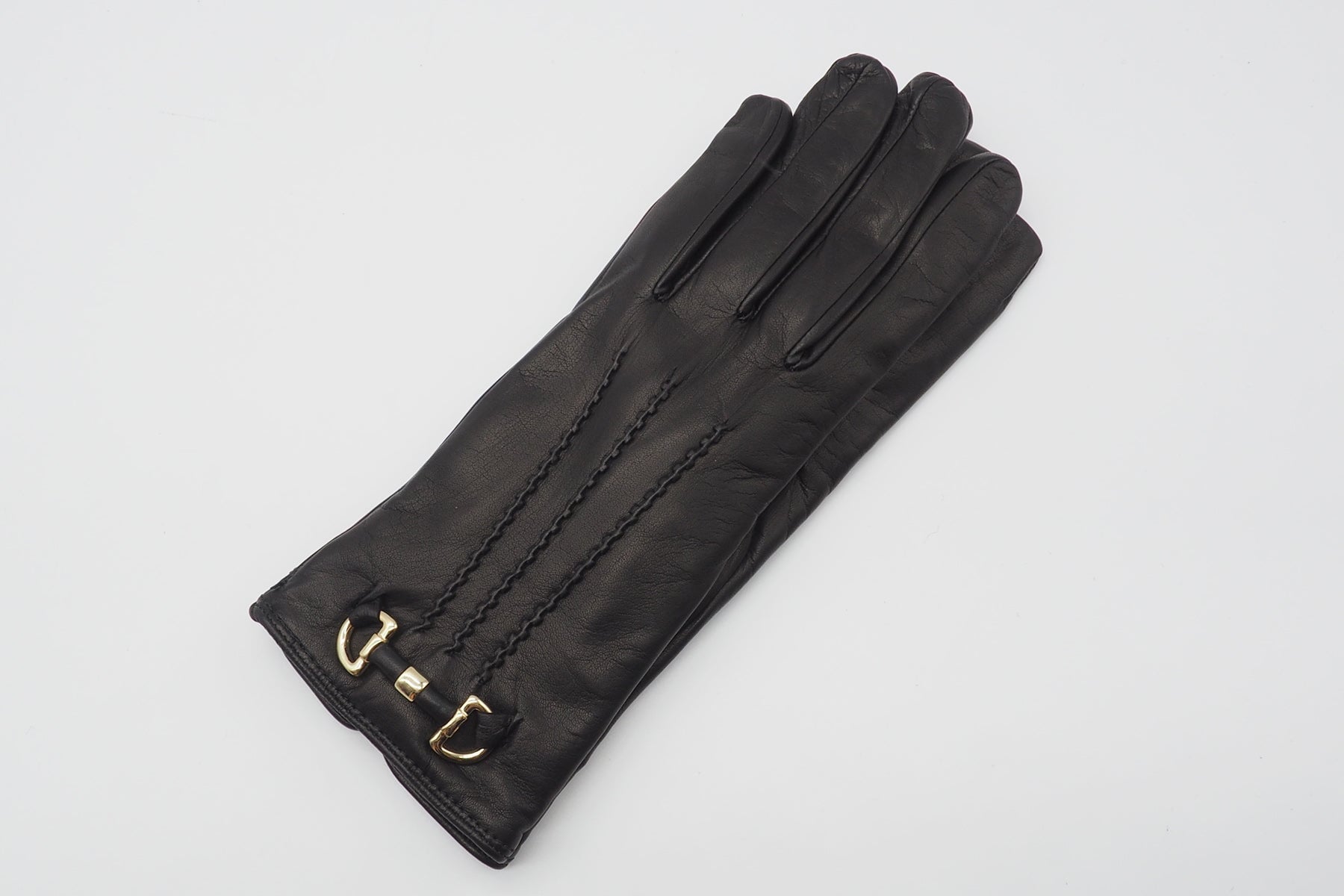 Damen Handschuhe aus Leder in Schwarz mit Goldschnalle - Innenfutter Kaschmir Damen Handschuhe C. Gloves 