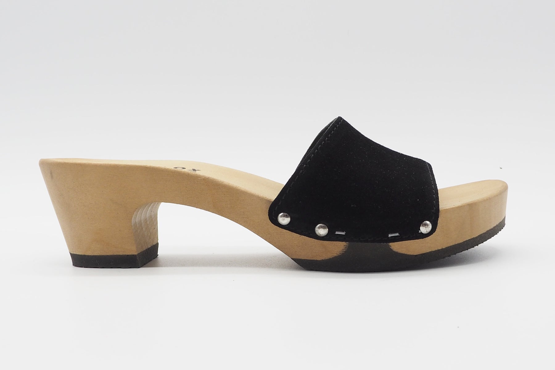 Damen Holzpantoffel in Veloursleder schwarz mit flexibler Sohle Damen Pantoffel Softclox 
