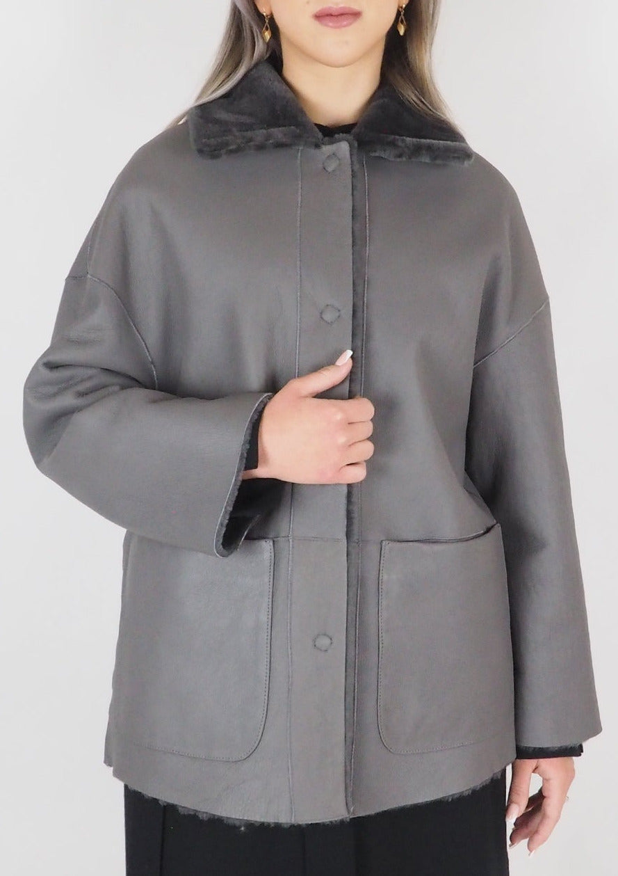 Damen Jacke aus Lammfell in Antrazit zum Wenden - Angelica Damen Mantel Benedetta Novi 