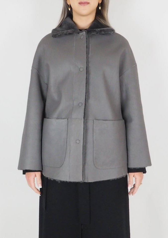 Damen Jacke aus Lammfell in Antrazit zum Wenden - Angelica Damen Mantel Benedetta Novi 