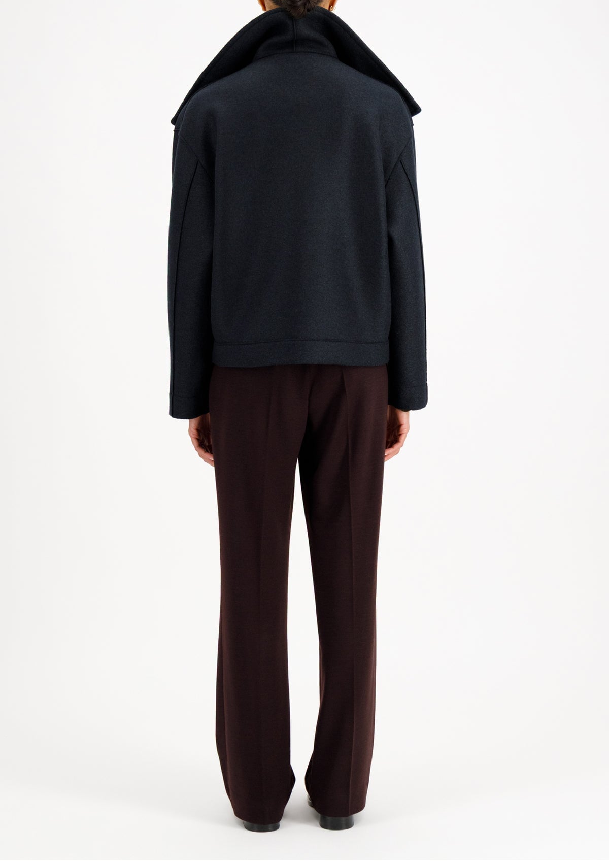 Damen Jacke im Bikerstil mit Stehkragen aus feinster Wolle in Dunkelblau Damen Mantel Harris Wharf London 