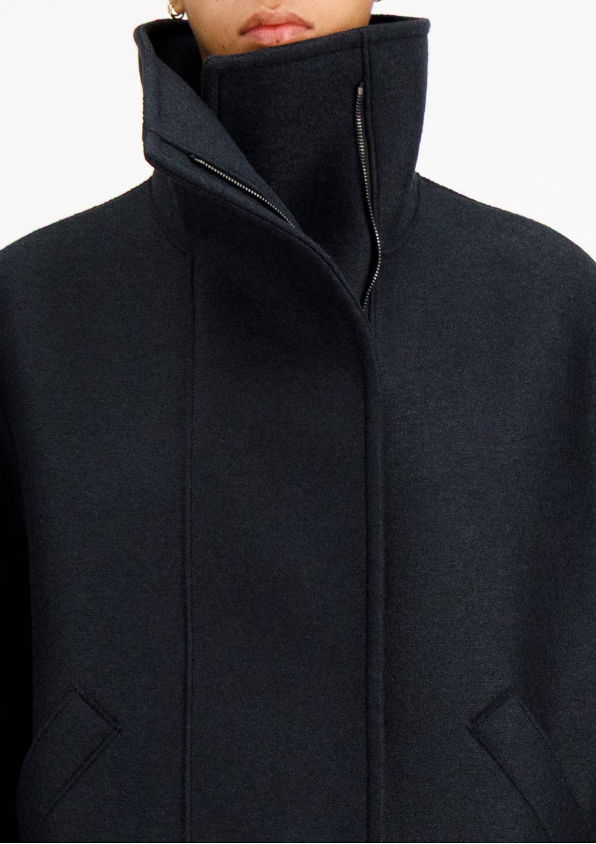 Damen Jacke im Bikerstil mit Stehkragen aus feinster Wolle in Dunkelblau Damen Mantel Harris Wharf London 