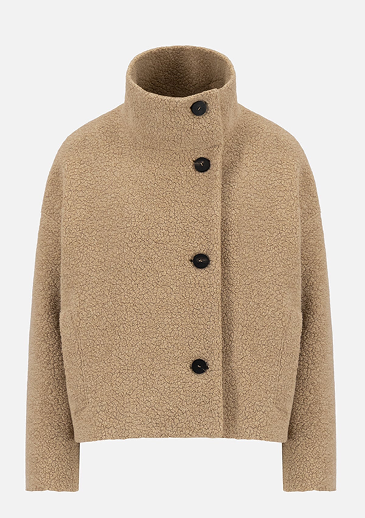 Damen Jacke mit Stehkragen in Bouclè aus Wolle in Beige Damen Jacke Harris Wharf London 