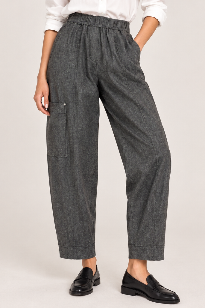 Damen Jeanshose aus 100% Baumwolle in Grau meliert - elastischer Bund